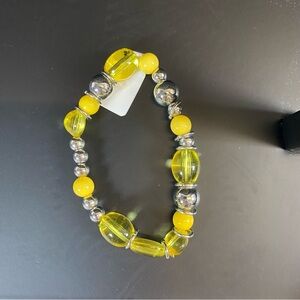 Yellow and Silver Chunky Beaded Stretch Bracelet
